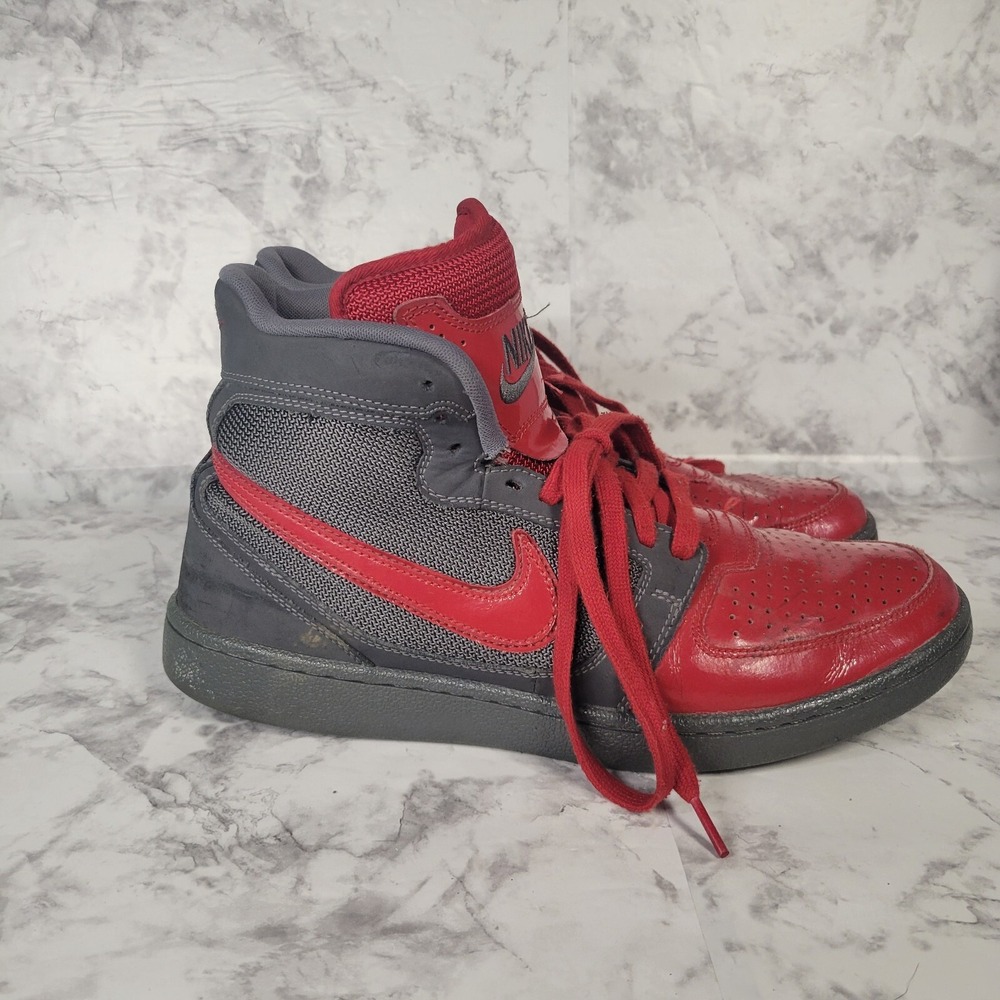Nike High Top Sneakers Red Charcoal Grey Mesh Athletic Shoes Mens Basketball - Picture 4 of 10